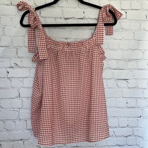 NWT Lizard Thicket Women's Red & White Checkered Flowy Tank w/Tie Straps  Large